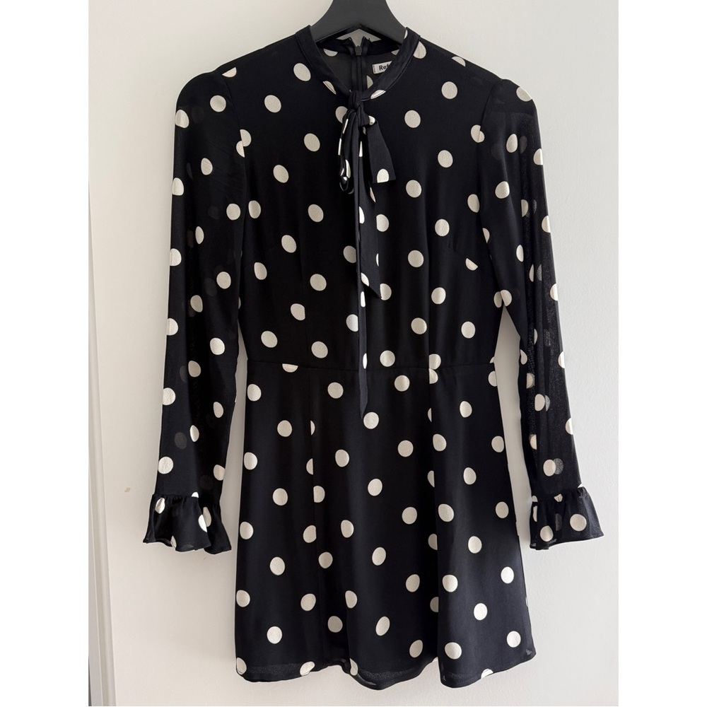 Reformation Black and White Polka Dot Fox Mini Dress Size 0
